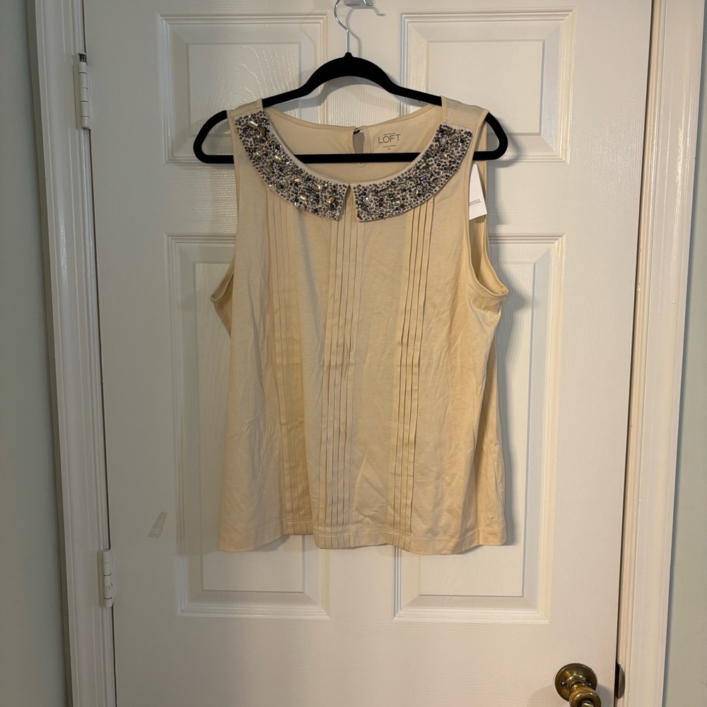LOFT Cream Embellished Women's Tank Top, Size XL
